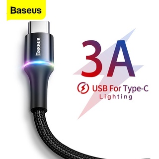 Baseus Type C 3A สายชาร์จเร็ว พร้อมไฟ ชาร์จเร็ว USB Type-C สายชาร์จ สําหรับ Android โทรศัพท์มือถือ สาย USB