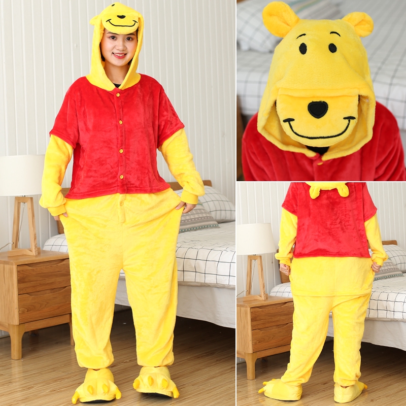 Baju Tidur ชุดนอนจั๊มสูท แขนยาว ลายการ์ตูนหมีน่ารัก ทรงหลวม สําหรับผู้หญิง