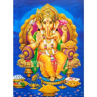 โปสเตอร์ อาบมัน ภาพวาด พระพิฆเนศ เทพฮินดู POSTER 14.4"x21" นิ้ว Goddess Ganesh ॐ Painting Hindu Art V1