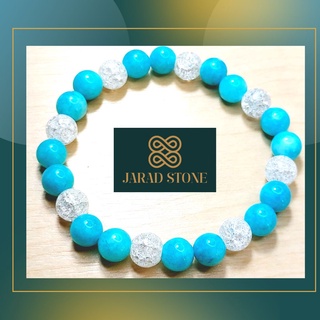 อมาโซไนท์ + เกล็ดหิมะ ( Amazonite + Ice Quartz ) สร้อยข้อมือหิน หินนำโชค