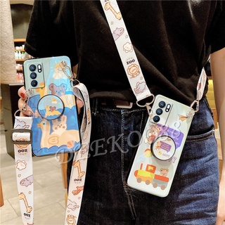 เคส OPPO Reno6 Z 5G / Reno6 5G New Phone Case Cute Cartoon Doll Bracket Bear Rabbit with Same Pattern Lanyard Strap Stand Holder TPU Soft Cover เคสโทรศัพท์ Reno6Z Reno6 5G Casing