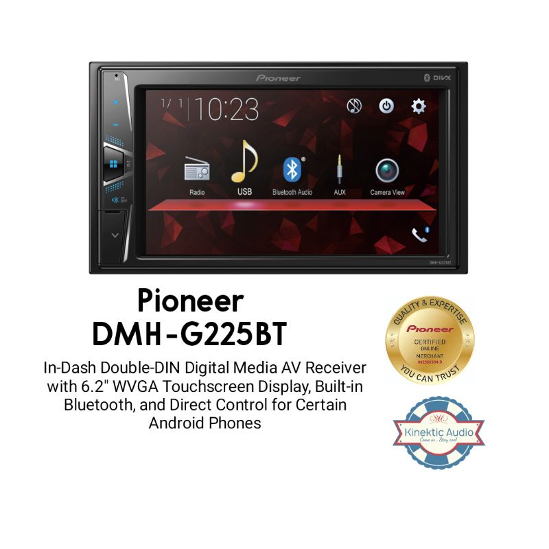 Pioneer DMH-G225BT - In-Dash Double-DIN Digital Media AV Receiver พร้อมจอทัชสกรีน WVGA 6.2", บลูทูธใ