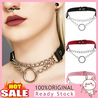 SKY Women Men Punk Chain Choker Necklace O Round Circle Faux Leather Collar Jewelry