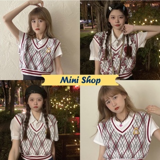 Mini Shop🌸พร้อมส่ง(8596)เสื้อไหมพรมแขนกุด สไตล์เกาหลี