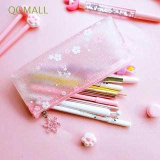 Qqmall กระเป๋าเครื่องเขียน กระเป๋าดินสอ ปากกา กลิตเตอร์ กันน้ํา ลายซากุระ สีชมพู สร้างสรรค์ สําหรับเด็กนักเรียน