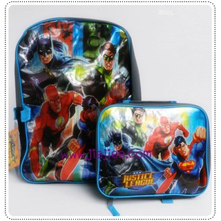 กระเป๋าเป้ พร้อม กระเป๋า lunch bag ลาย Justic League ด้านหน้ามัน ขนาดเป้ สูง 16 กว้าง 12 หนา 5 นิ้ว