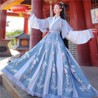 ชุดจีนโบราณ ผู้หญิง Hanfu สูทกระโปรงเต็มหน้าอก แท้ ลายปัก เหมาะสำหรับการถ่ายภาพ Hanfu หญิงฤดูใบไม้ร่วงของแท้ดั้งเดิมสไตล