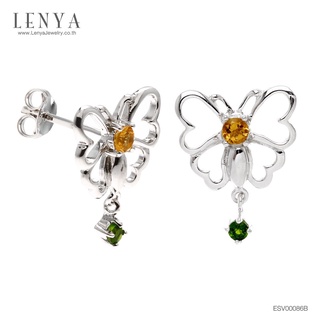 Lenya Jewelry ต่างหู  ดีไซน์ผีเสื้อประดับ บุษราคัม (Yellow Sapphire) และโครมไดออฟไซด์ (Chrome Diopside)