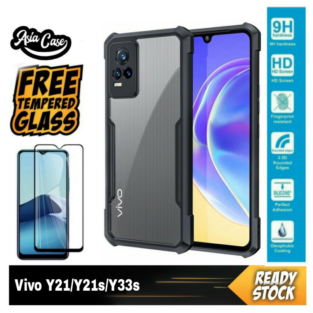 LAYAR 2 IN 1 Case Vivo Y21/ Vivo Y21s/ Vivo Y33s ฟรีกระจกนิรภัย 9D Full Screen Casing กันกระแทก Fusi