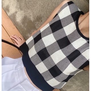PACHY |  Tartan knit top เสื้อแขนกุดไหมพรม ผ้าถักแน่น ปังปุมาก