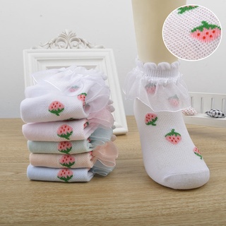 Lace Girls Socks Cute Pink Strawberry Breathable Mesh Baby Short Socks Cotton Princess Children Toddler Sock