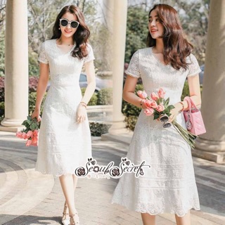 Dress Lace White Sleeved Cloth Korea Style