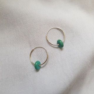 ต่างหูห่วง เงินแท้ จี้หินเทอควอยซ์ Silver x Mini turquoise earrings