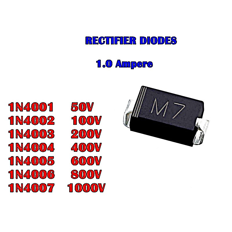 (50ตัว) 1N4007 , M7 , DO-214AC DIODE SMD 1A 1000V Rectifier Diode (รหัสสินค้า M00097)