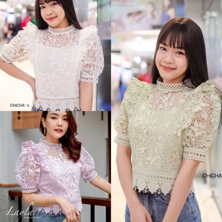 เสื้อลูกไม้ อก36/38/40 งานจริงสวยมาก กระดุมคอหลัง แขนตุ๊กตาระบายจับจีบยกไหล่นิดๆ ติดซับในตัว ซิปหลัง