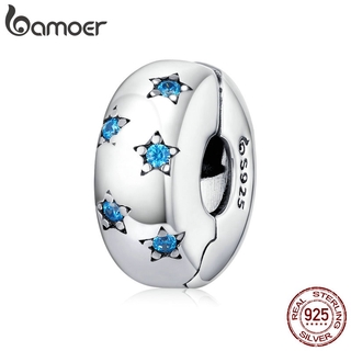 bamoer 925 Sterling Silver Ocean Blue Star Clip Charm Stopper fit for Original Silver Bracelet European Jewelry Making BSC253