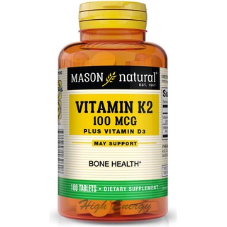 Mason Natural, VITAMIN K2 Plus Vitamin D3, 100 MCG, 100 Tablets