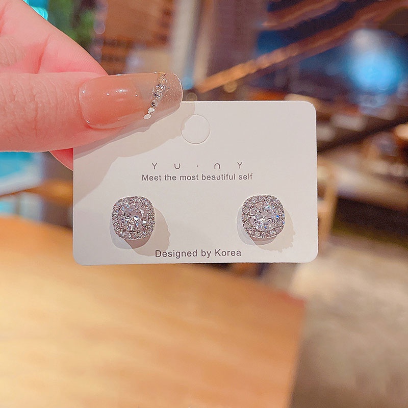 ต่างหูเงิน Shuling S925 ประดับเพทายสไตล์คลาสสิก
