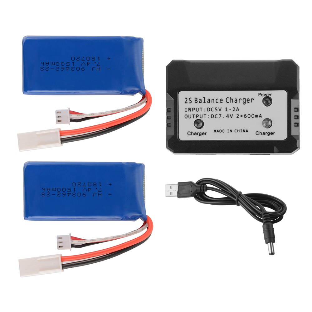 2pcs 7.4V 1500mAh Lipo Battery + 2in1 Charger for Feilun FT009 RC Boat Toy BC738