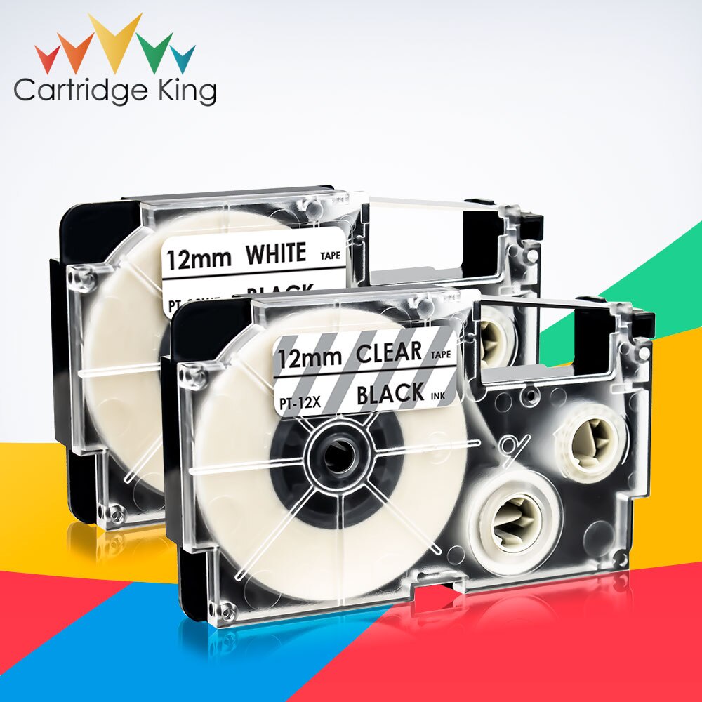 2PK Mixed Color XR-12X XR-12WE 12mm Black on White Clear Label Tape for Casio KL-60 KL-120 KL-70e KL-100e KL-100 KL-200