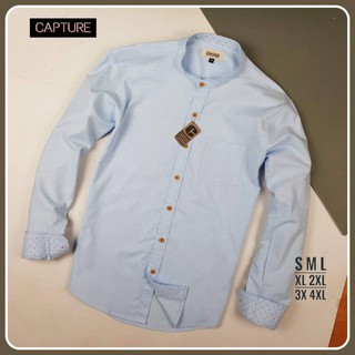 เสื้อเชิ้ตแขนยาว คอจีน สีฟ้า Oxford  สีฟ้าอ่อน มีถึง 4XL