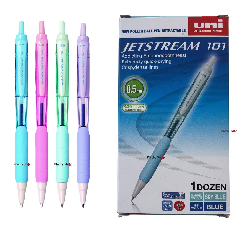 ปากกา UNI เจ็ทสตรีม SXN-101FL-05 หมึกน้ำเงิน ด้ามคละสี จำนวน 12 แท่ง(สีพาสเทล)