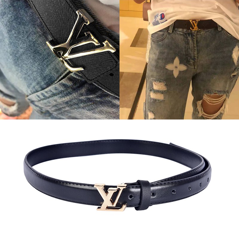 LV Belt Women Girl Fashion Leather Belt Metal Pin Buckle Waist Belts Waistband | Shopee Thailand