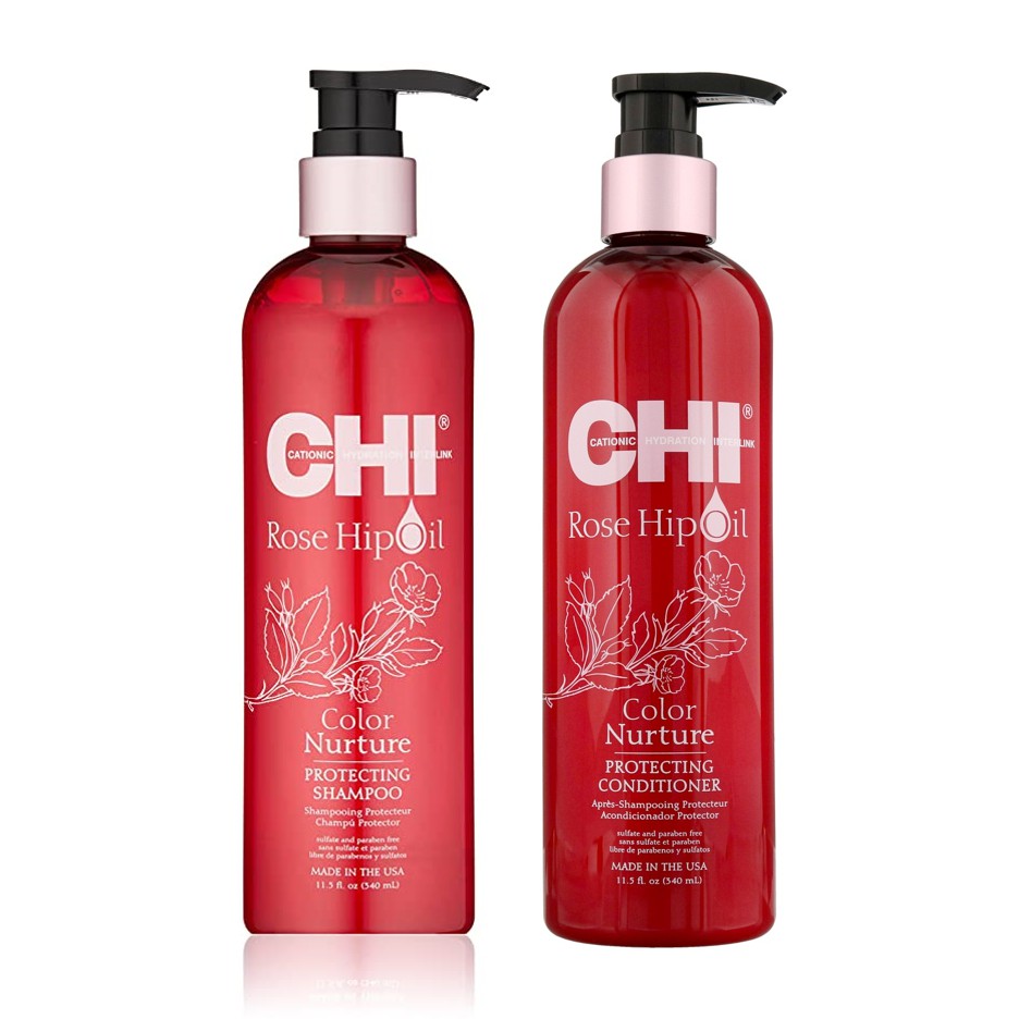 CHI Rose Hip Oil Color Nature Protecting Shampoo + Conditioner 340ml แชมพูสูตรผมทำสี รักษาสีผมโดยเฉพ