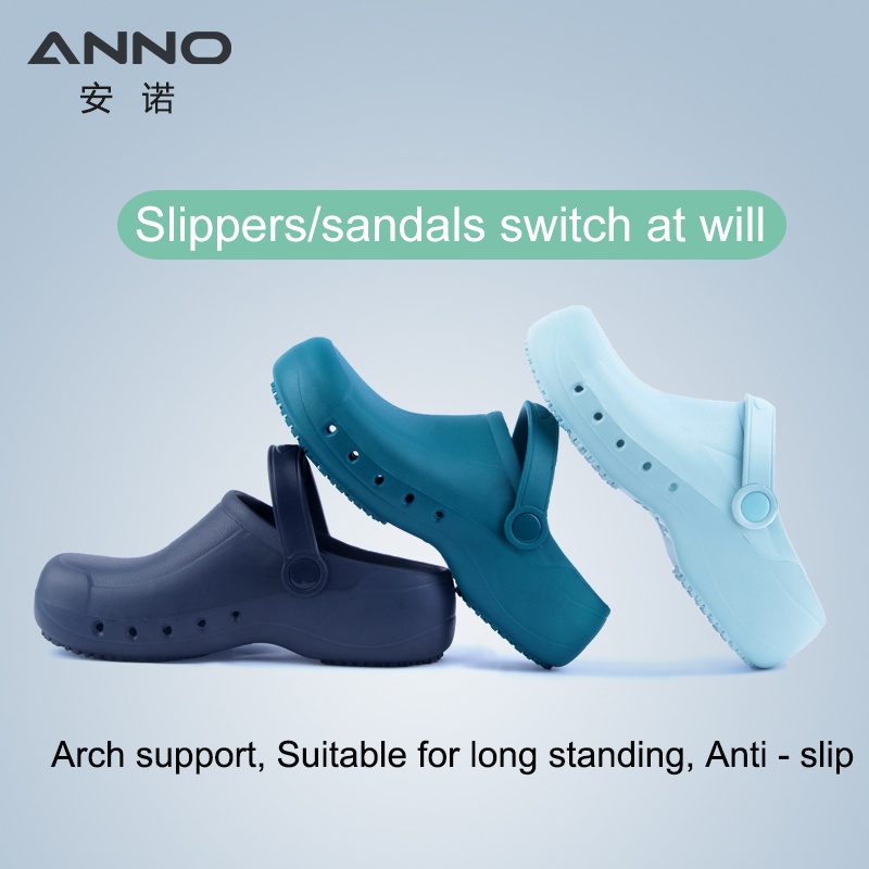 ANNO Soft Doctors พยาบาลปกป้องรองเท้า EVA Anti-slip Mules พร้อมสายรัดห้องผ่าตัด Lab รองเท้าแตะ Chef ทํางานแบนพลิกโค้งสําหรับยาวยืน Clogs