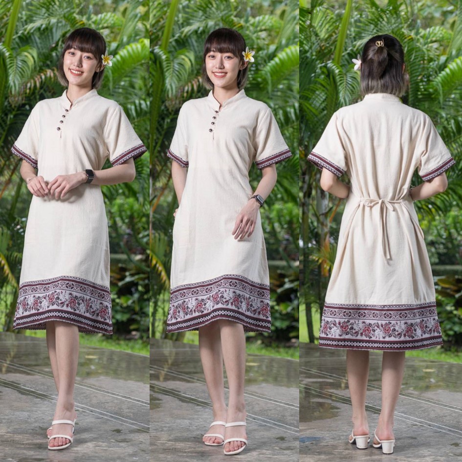 ชุดเดรส ผ้าฝ้ายหนานุ่มใส่สบาย