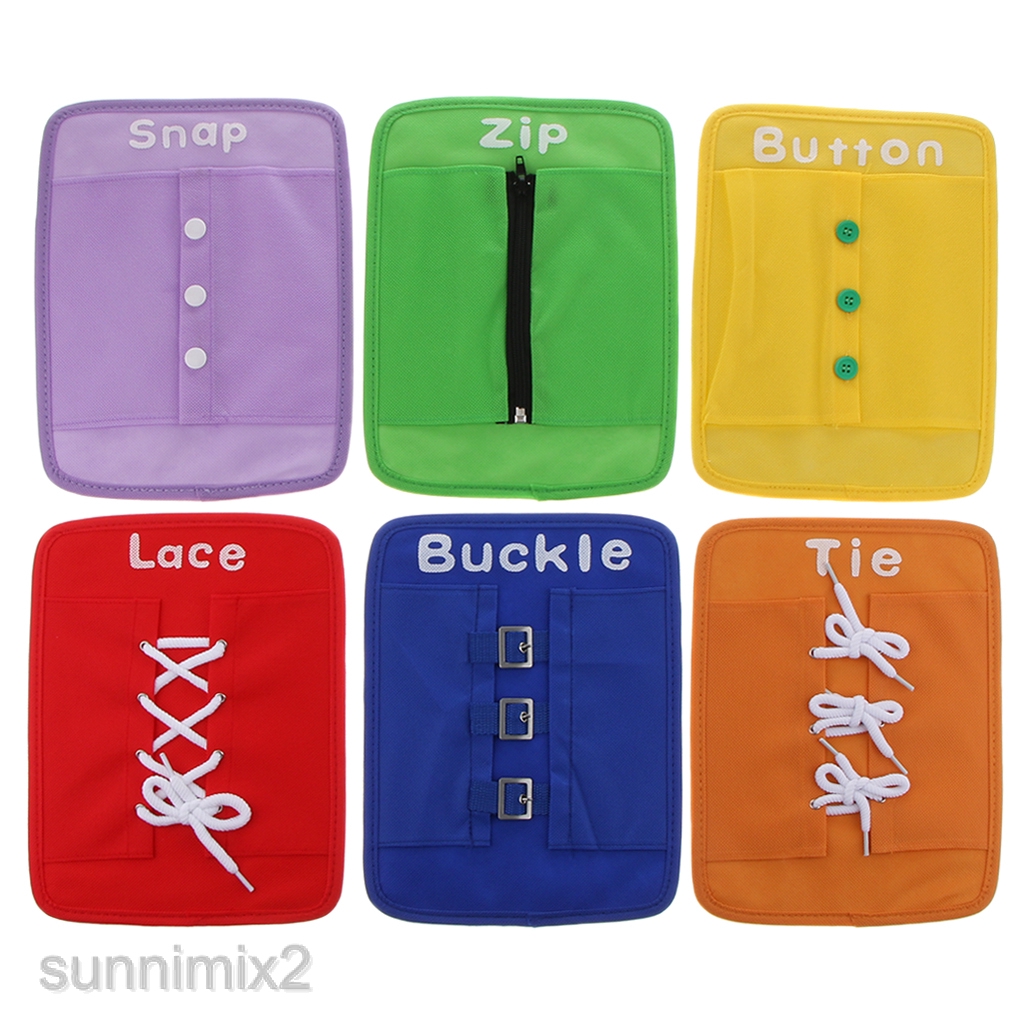 zip button buckle and tie toy