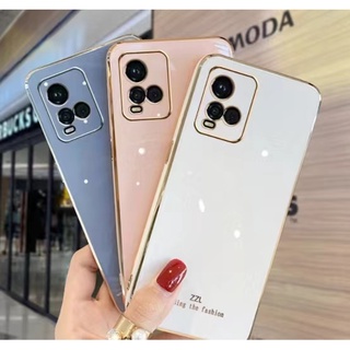 เคสโทรศัพท์มือถือ ซิลิโคน ชุบไฟฟ้า ขอบตรง กันกระแทก สีพื้น สําหรับ Vivo Y73 4G Vivo Y21 2021 Vivo Y33S 4G Vivo Y21S Vivo Y75 5G Vivo Y55