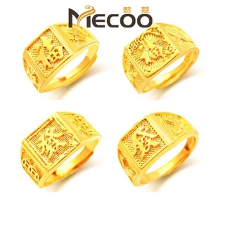 【Mecoo】แหวนทองเหลือง ชุบทอง ทรงสี่เหลี่ยม สไตล์ธุรกิจ สําหรับผู้ชาย