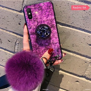 เคสโทรศัพท์สําหรับ Xiaomi Redmi 9A 9C 10C 8A 10A 9T 10 9 8 5G มือถือ ลายหินอ่อน ประดับฟอยล์สีทอง หรูหรา พร้อมขาตั้ง และลูกบอลขน