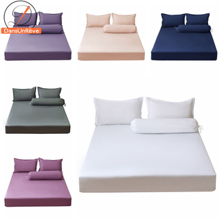 ปลอกหมอนโพลีอีสเตอร์สีพื้น 6 สี Queen Bed Sheet Solid Color Fitted Sheet White Grey Single Twin King Bed Sheet Matching Pillowcase Bolster Case