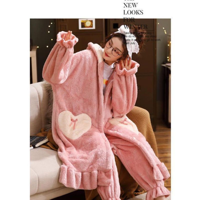 ชุดคลุมกระต่ายลายหัวใจสองสี​ชมพูฟ้า(พร้อมส่งในไทย)​ #2