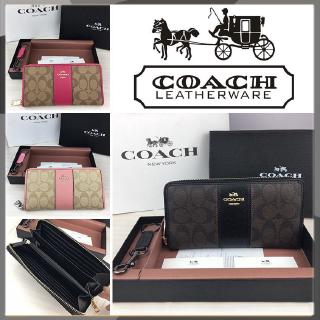 【HOT】กระเป๋าสตางค์ Coach กระเป๋ายาวกระเป๋าผู้หญิงถุงซิปถุงของขวัญกล่องบรรจุภัณฑ์ F52859