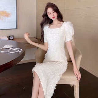 พร้อมส่ง❤️korea dress ชุดเดรสออกงานสีครีม ใส่ออกงาน งานสวยม