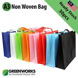 [Ready Stock] 30pcs A3 Size Plain Non Woven Bag Recycle Tote Bag [Stitching] YiSZ