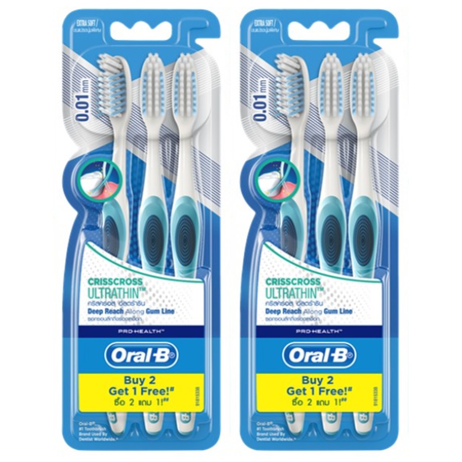 OralB Crisscross Ultrathin แปรงสีฟัน แพ็ค 3 ชิ้น คละสี x 2 p&g