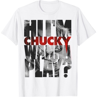 เสื้อยืดผ้าฝ้ายพรีเมี่ยม เสื้อยืด พิมพ์ลายข้อความ Hi Im Chucky Wanna Play  และผู้ใหญ่