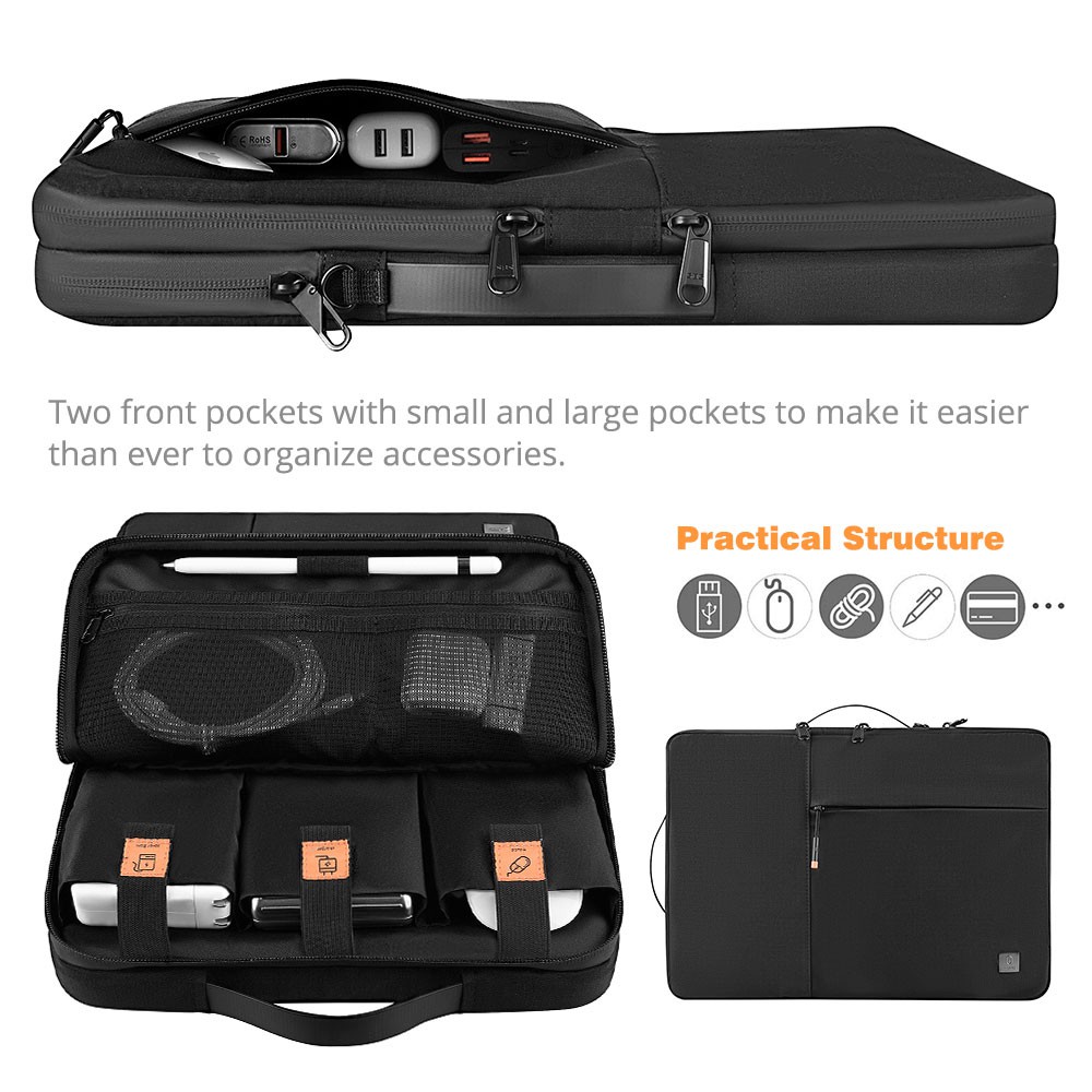 Wiwu สองชั้นแขน 13-14 นิ้วแล็ปท็อปกระเป๋าสําหรับคอมพิวเตอร์โน๊ตบุ๊ค Ultrabook MacBook Air/Pro กระเป๋าแล็ปท็อปกันน้ําพร้อมที่จับแบบพกพา - รูปที่ 3