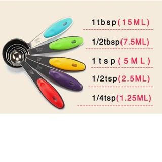 ช้อนตวง สเตนเลส ด้ามสี 5 ชิ้น