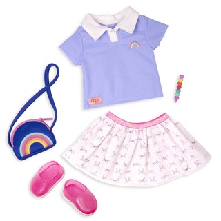 Our Generation -RAINBOW PRINT SHIRT SCHOOL OUTFIT (BD30470) - ชุดเสื้อผ้าลายเรนโบว์ พร้อมกระเป๋าสะพายสำหรับตุ๊กตา