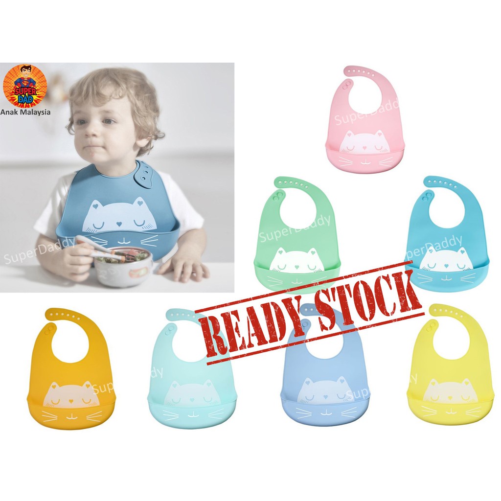 ซิลิโคนนุ่มพับได้ PEVA Baby Feeding Bib กันน้ําเด็กวัยหัดเดินหย่านม Bib กระเป๋าคอทําความสะอาดง่าย BL