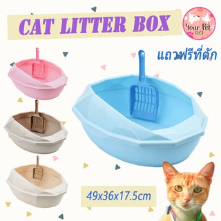 กระบะทรายแมว กะบะทรายแมว ทรง Diamond ไซส์ใหญ่ ขนาด 49x36x17.5cm Cat Litter Box สก็อตติช โฟลด์ เปอร์เซีย สีสวาด ขาวมณี