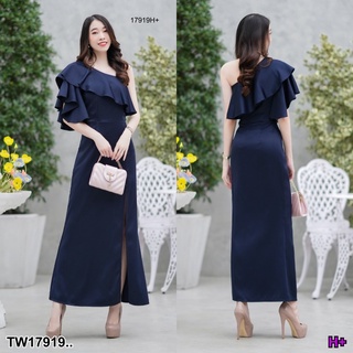 G17919 Maxi Dress เดรสยาว เปิดไหล่ ได้ เกาะอกระบายไหล่ข้างเดียว