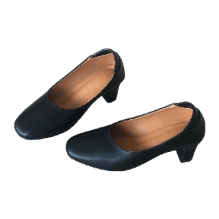 รองเท้าคัชชูหัวตัดไซส์ใหญ่ 35-46 ส้น 2 นิ้ว สีดำพียู UNTONE ( สามารถใส่รับปปริญญาได้ ) [ Black SQ 2 ]