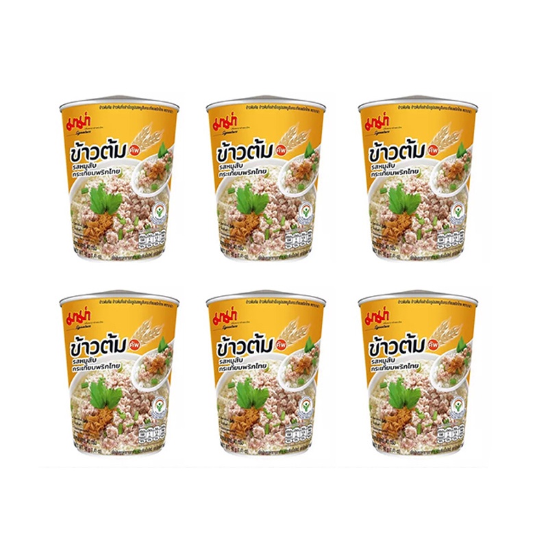 มาม่า ข้าวต้ม รสหมูสับกระเทียมพริกไทย 40 กรัม x 6 ถ้วย Mama Instant Rice Soup Minced Pork with Garlic and Pepper Flovour