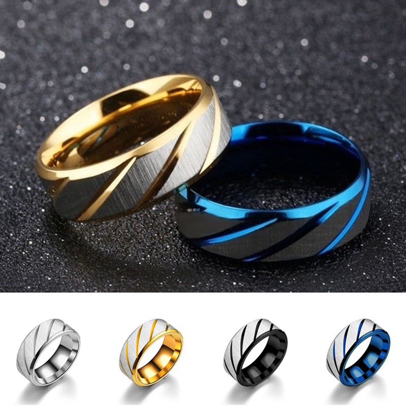 Cincin Lelaki ผู้ชายและผู้หญิง Cool แฟชั่น Simple ด้านใน Arc คู่ Hypotenuse แหวนเหล็กไทเทเนียม